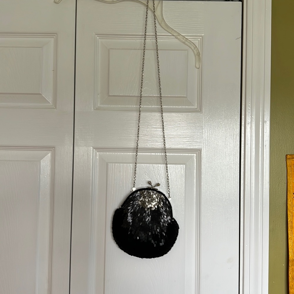 Evening handbag with chain strap- long enough for cross body use.